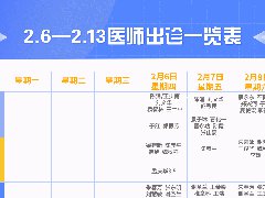 2月6日-2月13日医师出诊信息表，请注意查收！